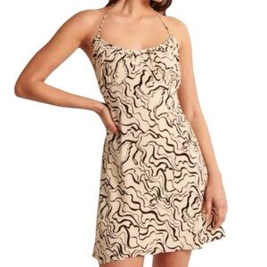 Abercrombie & Fitch Milkmaid Mini Dress Cream Brown Marble L NEW